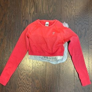 NEW Gymshark Adapt Ombre Seamless Long Sleeve Crop Top - Pink/Red